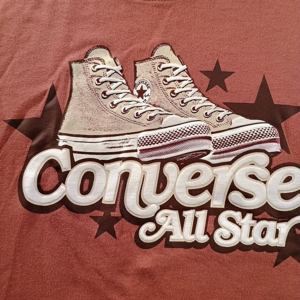 Converse Shirt Kids 10-12 Red All Star Sneaker Graphic Logo T-Shirt‎ Top